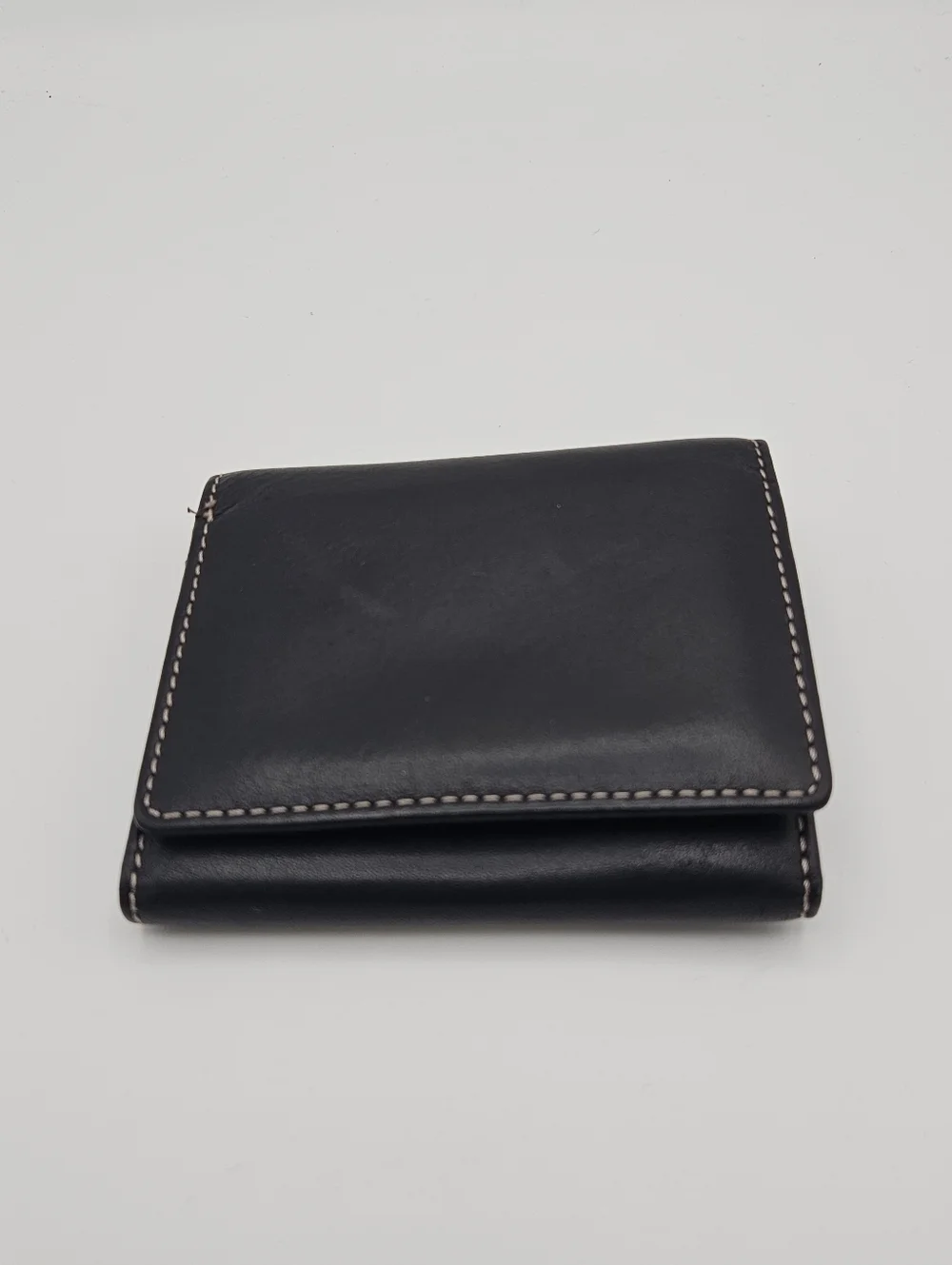 Black genuine leather trifold wallet
